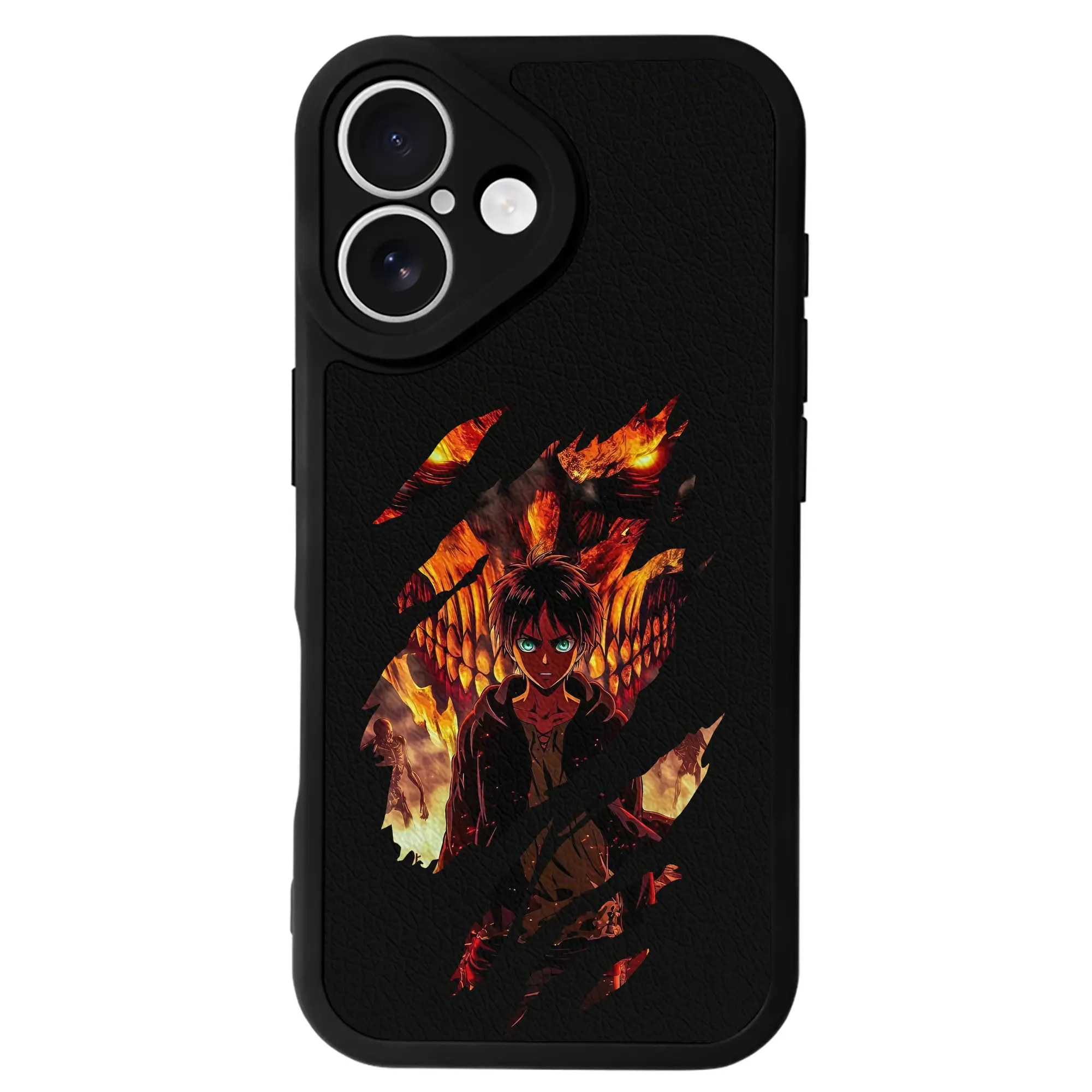 進撃の巨人 グッズ エレン・イェーガー - IPhone 16シリーズ対応 ・ シリコンスマホケース ・ レザー調 ・ 高精度フィット ・ 耐衝撃 ・ ワイヤレス充電対応 ・ 精密カット